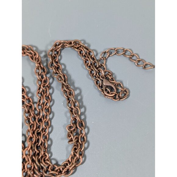 Copper Tone Faux Turquoise Teardrop Stone Cabochon Long Statement Neckalce 38" - Picture 5 of 7